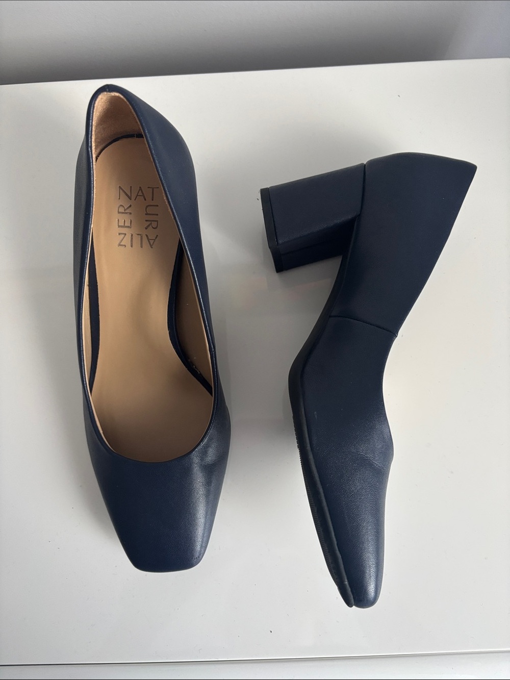 Naturalizer Navy Square-Toe Block Heel Pump